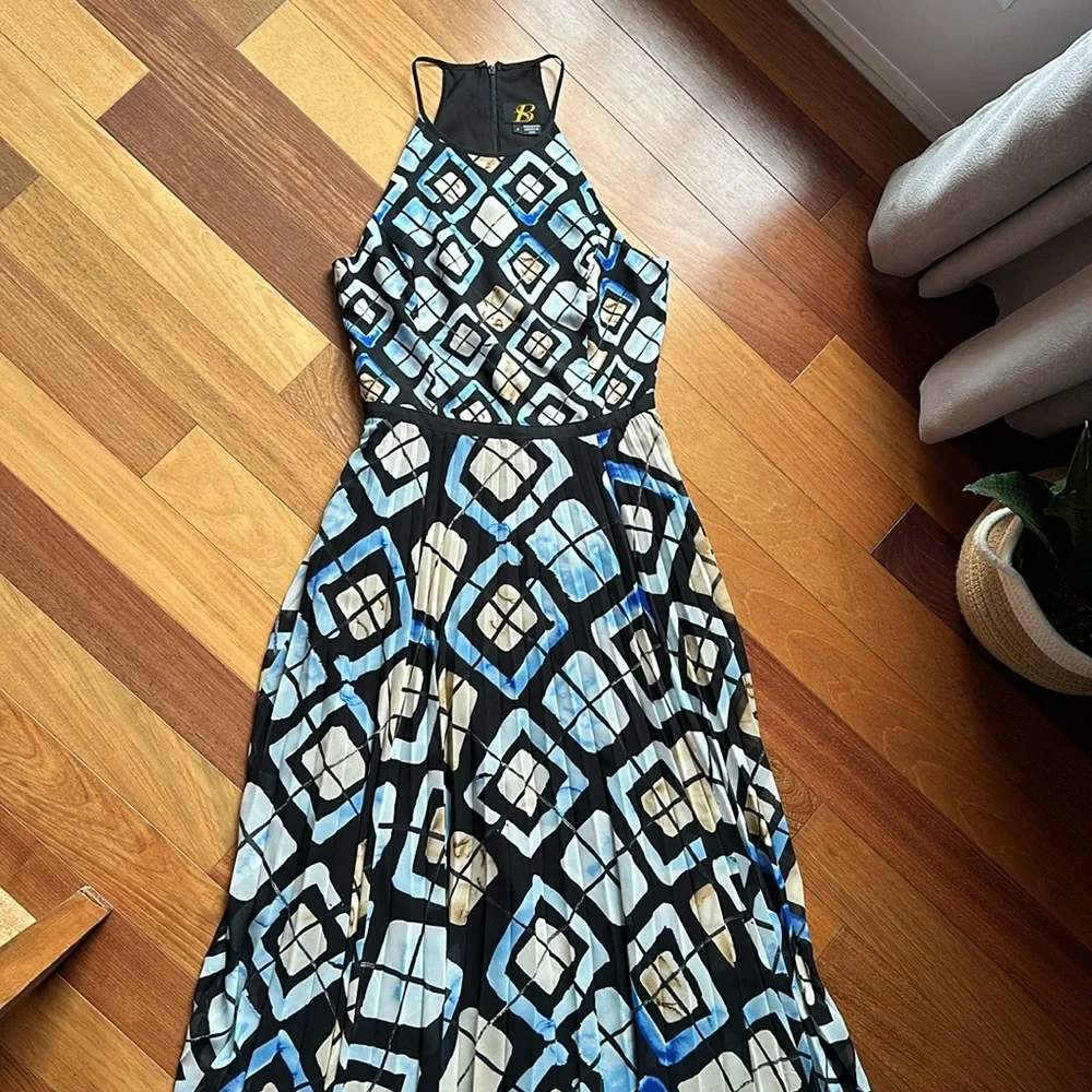 Anthropologie Blue Geometric Maxi Halter Dress with Pleated Skirt, size 2 - Picture 5 of 15